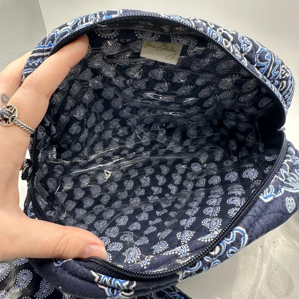 Vera‎ Bradley 3 Piece Cosmetic Bag Set Navy Blue Paisley Quilted Clear Travel